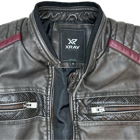Vintage XRAY jeans Men’s Leather Biker Bomber Zip Up Jacket - Picture 7 of 7
